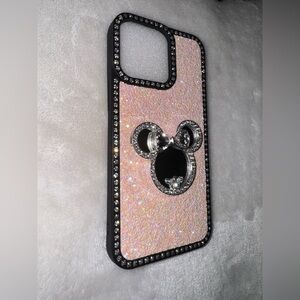 Glittery Pink 15 pro max Phone Case with Crystal Accents